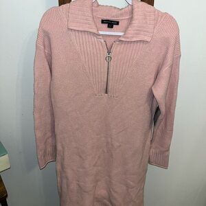 Boston Proper 1/2 zip pale pink sweater dress size small NWT